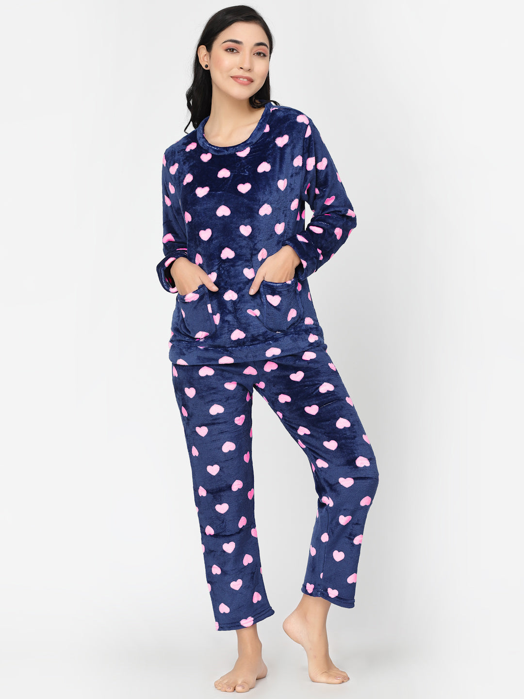 Printed Women's Woolen/Winter Fleece Pajama Set Night Suit, Semi