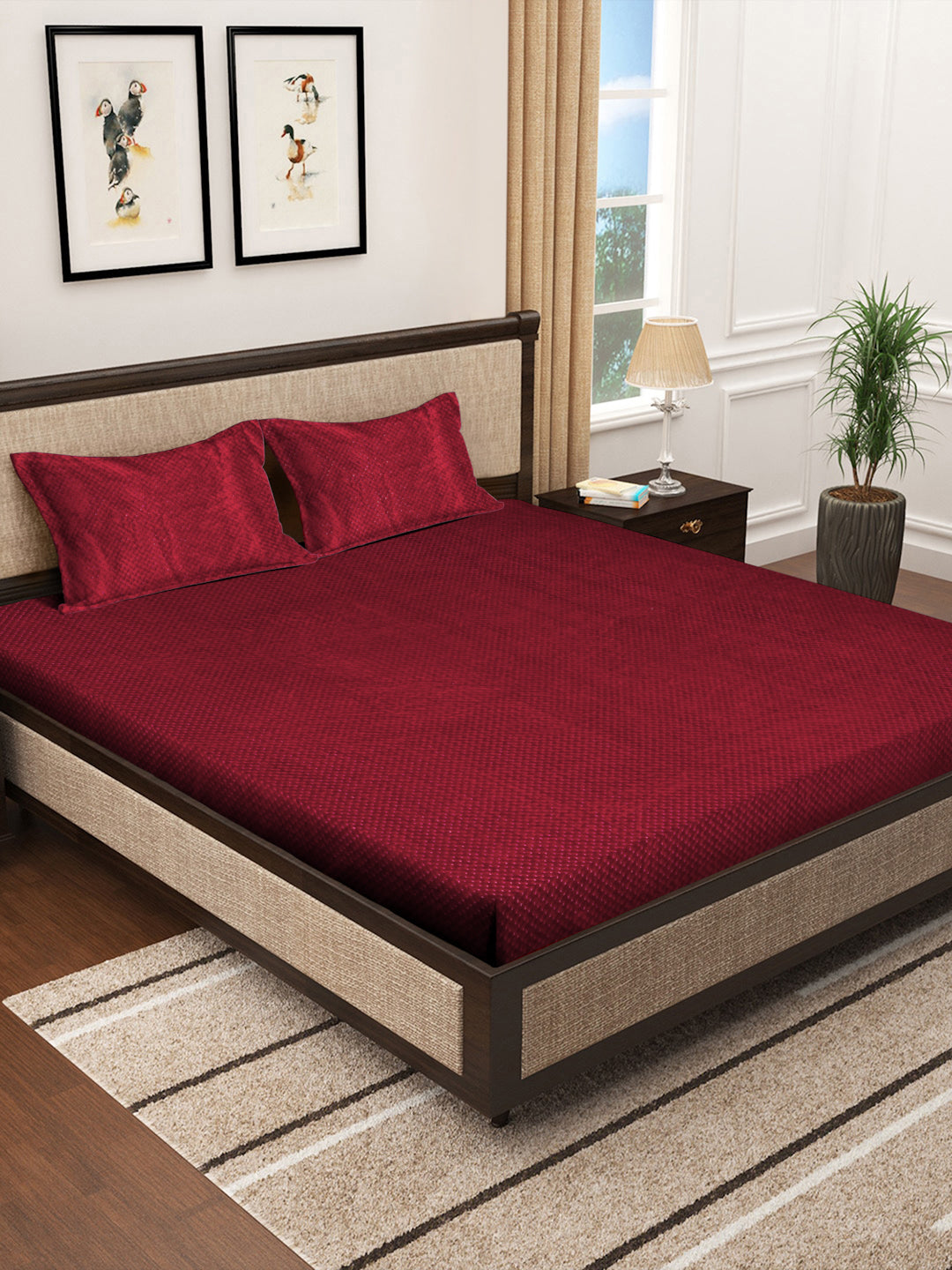 Klotthe Red Abstract Woolen Double Bed Sheet with 2 Pillow Covers