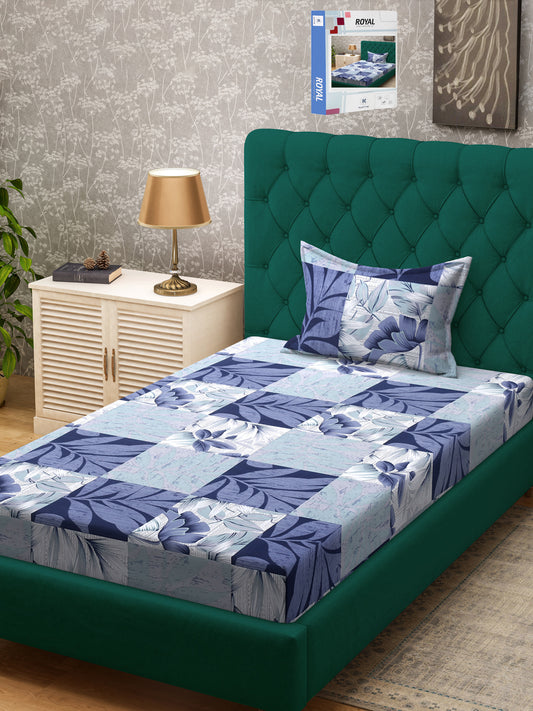 Klotthe Blue Floral 300 TC Cotton Blend Single Bedsheet Set in Book Fold Packing