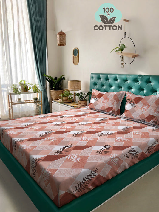 Klotthe Rust Floral 400 TC Pure Cotton Double Bedsheet with 2 Pillow Covers