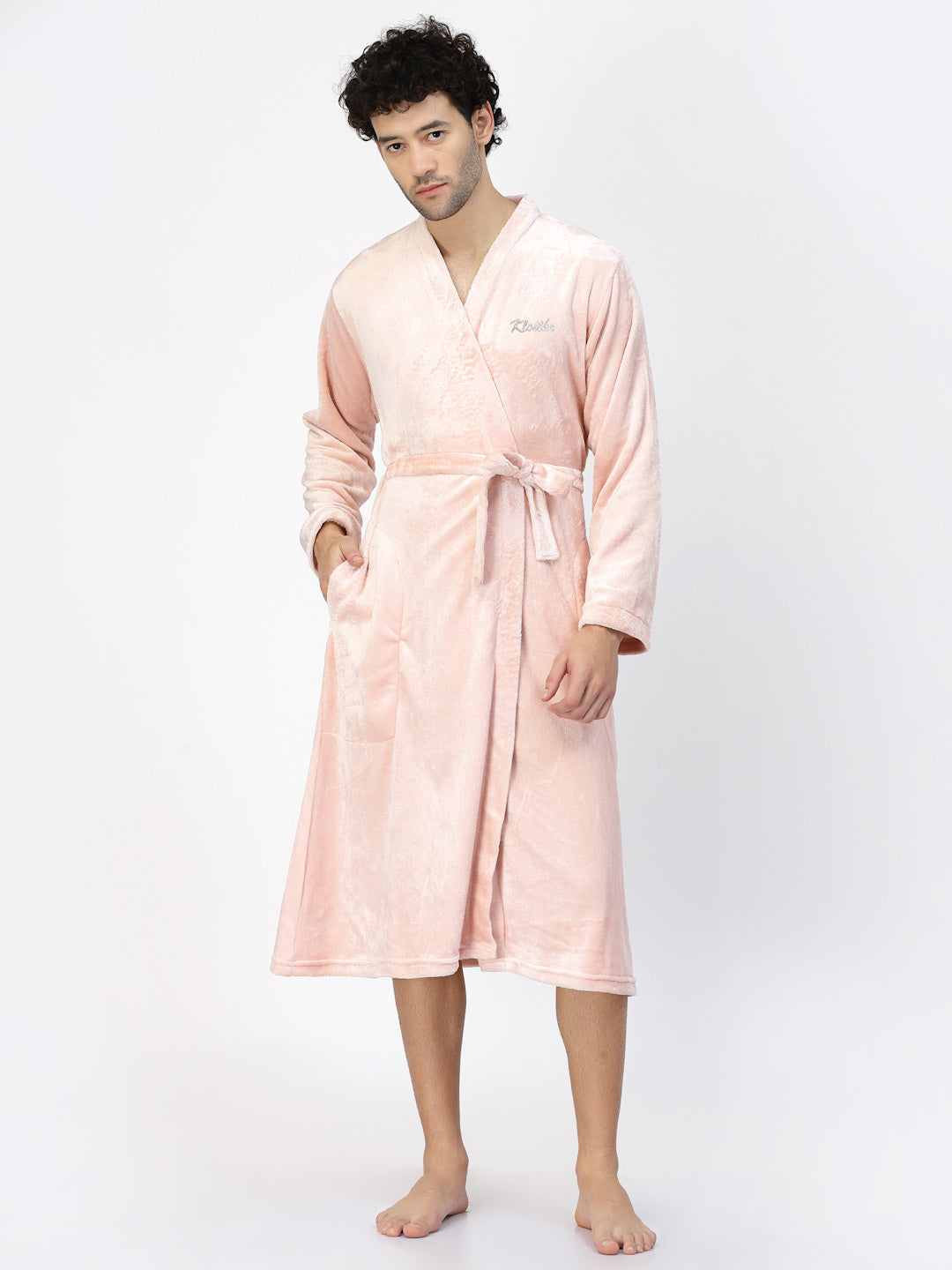 Klotthe Men Pink Solid Bath Robe With Belt