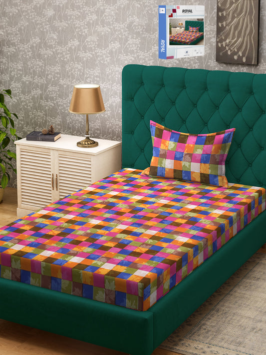 Klotthe Multicolor Geometric 300 TC Cotton Blend Single Bedsheet Set in Book Fold Packing