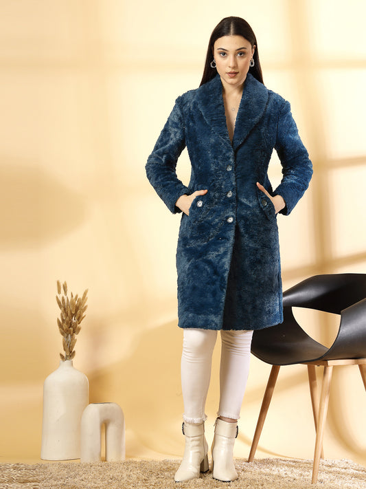 Blue Long Sleeve Single-Breasted Woolen Overcoat by KLOTTHE®