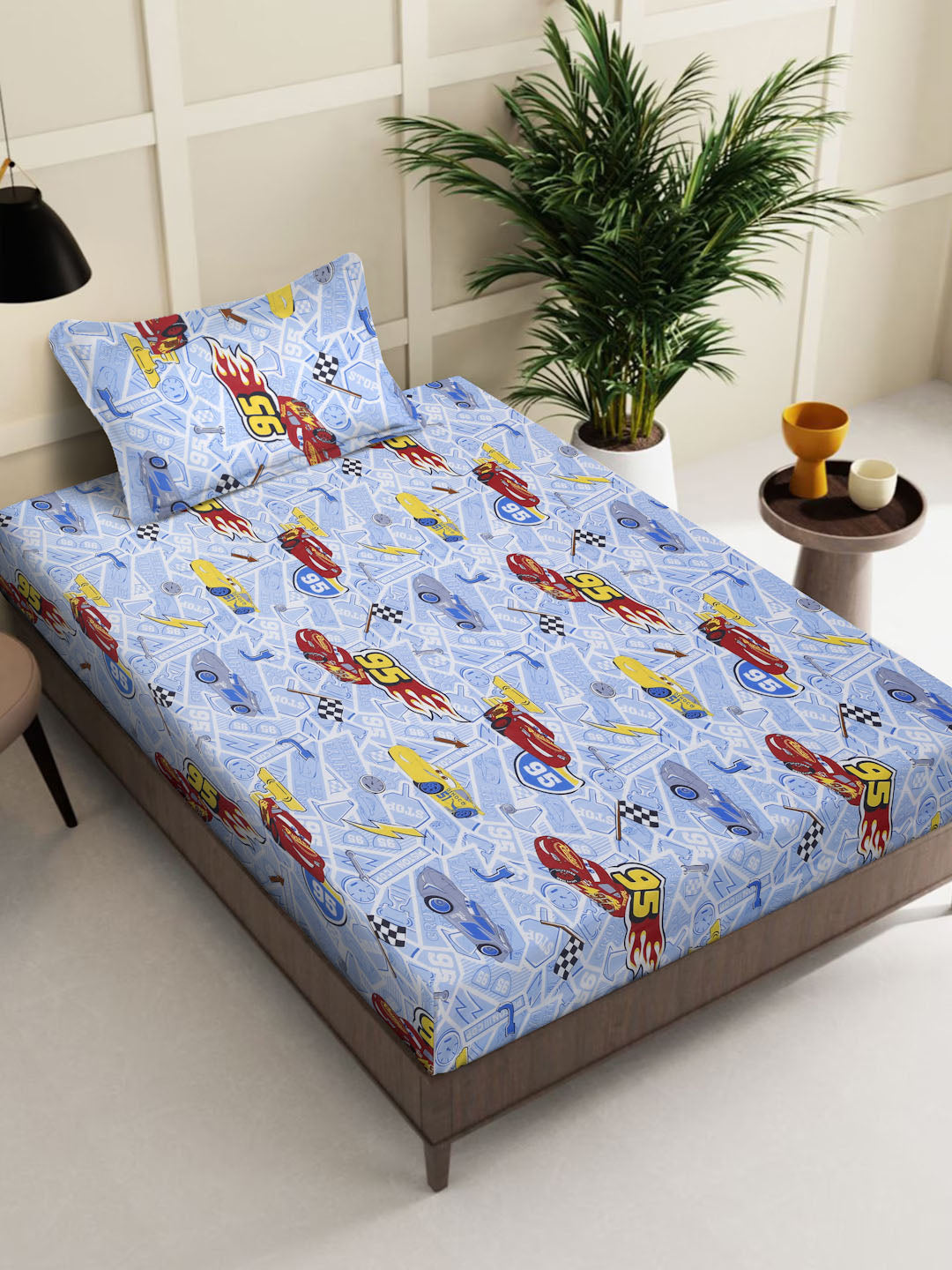 Klotthe SkyBlue Cartoon Characters 400 TC Pure Cotton Single Bedsheet with Pillow Cover