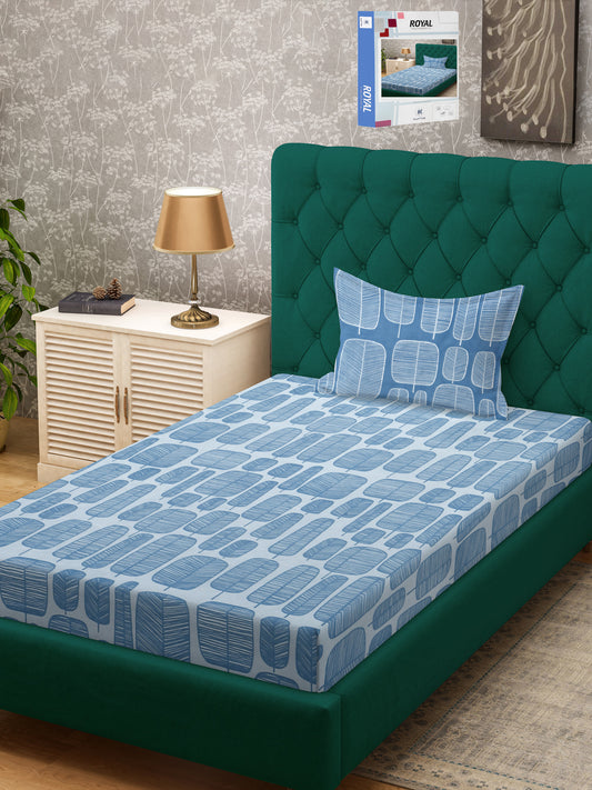 Klotthe Turquoise Geometric 300 TC Cotton Blend Single Bedsheet Set in Book Fold Packing