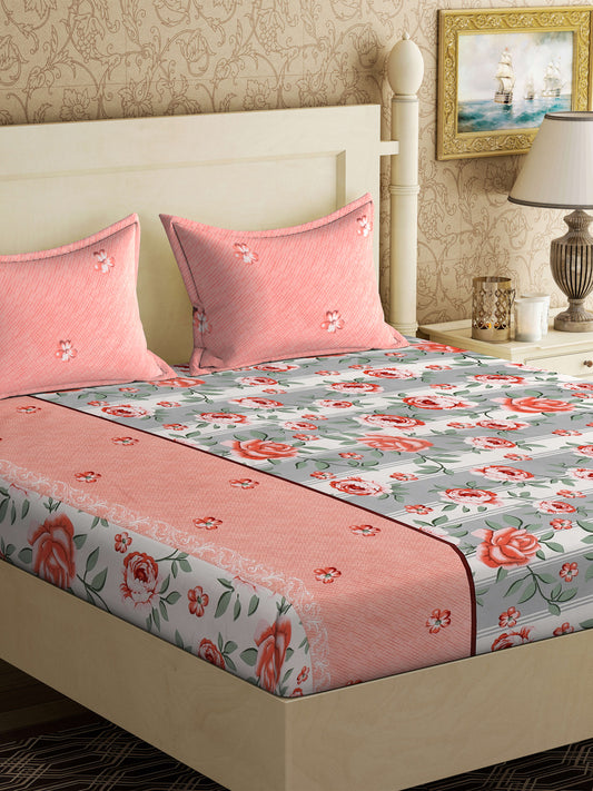 Klotthe Multi Floral 300 TC Cotton Blend Double Bedsheet with 2 Pillow Covers