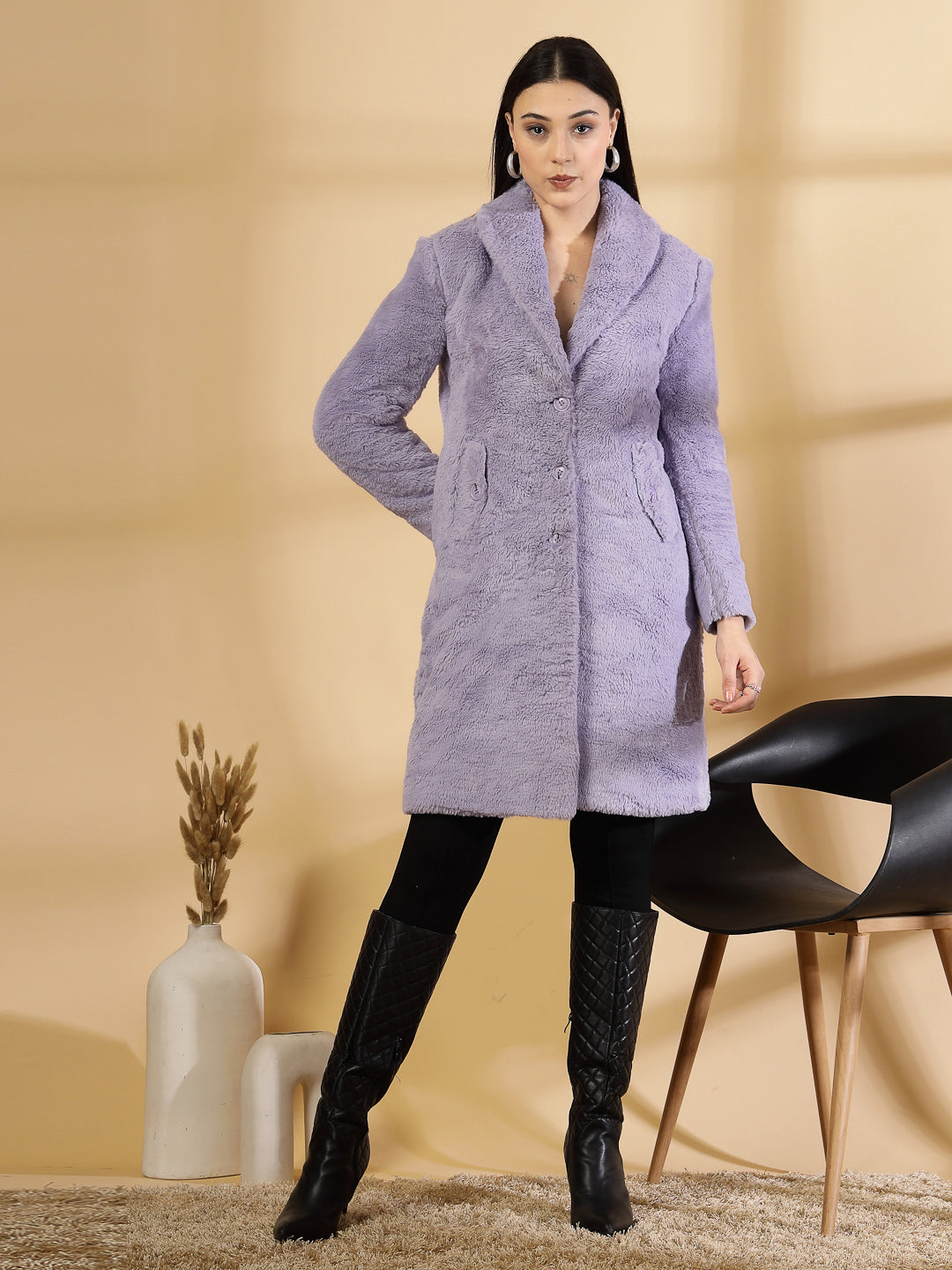 Purple Long Sleeve Single-Breasted Woolen Overcoat by KLOTTHE®