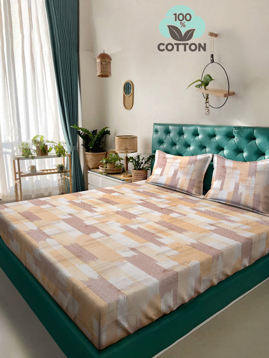 Klotthe Multicolor Geometric 400 TC Pure Cotton Double Bedsheet with 2 Pillow Covers