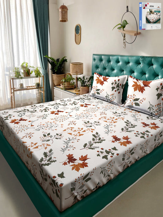 Klotthe OffWhite Floral 300 TC Cotton Blend Super King Double Bedsheet in Book Fold Packing