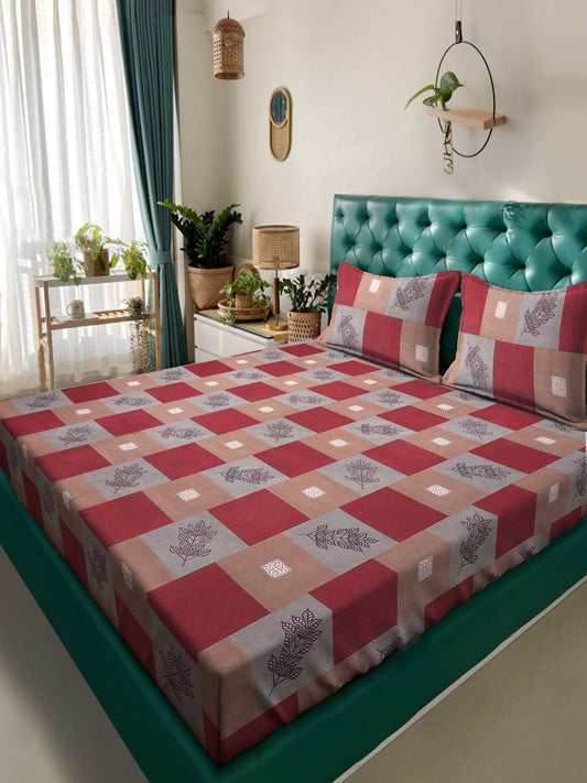 Klotthe Multicolor Geometric 300 TC Cotton Blend Double Bedsheet with 2 Pillow Covers