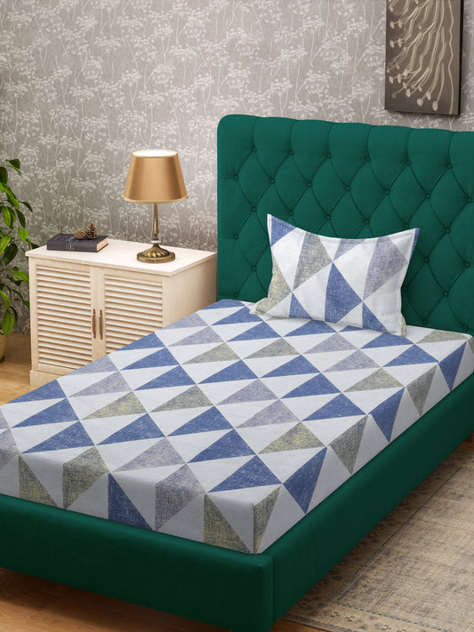 Klotthe Multicolor Geometric 300 TC Cotton Blend Single Bedsheet with Pillow Cover