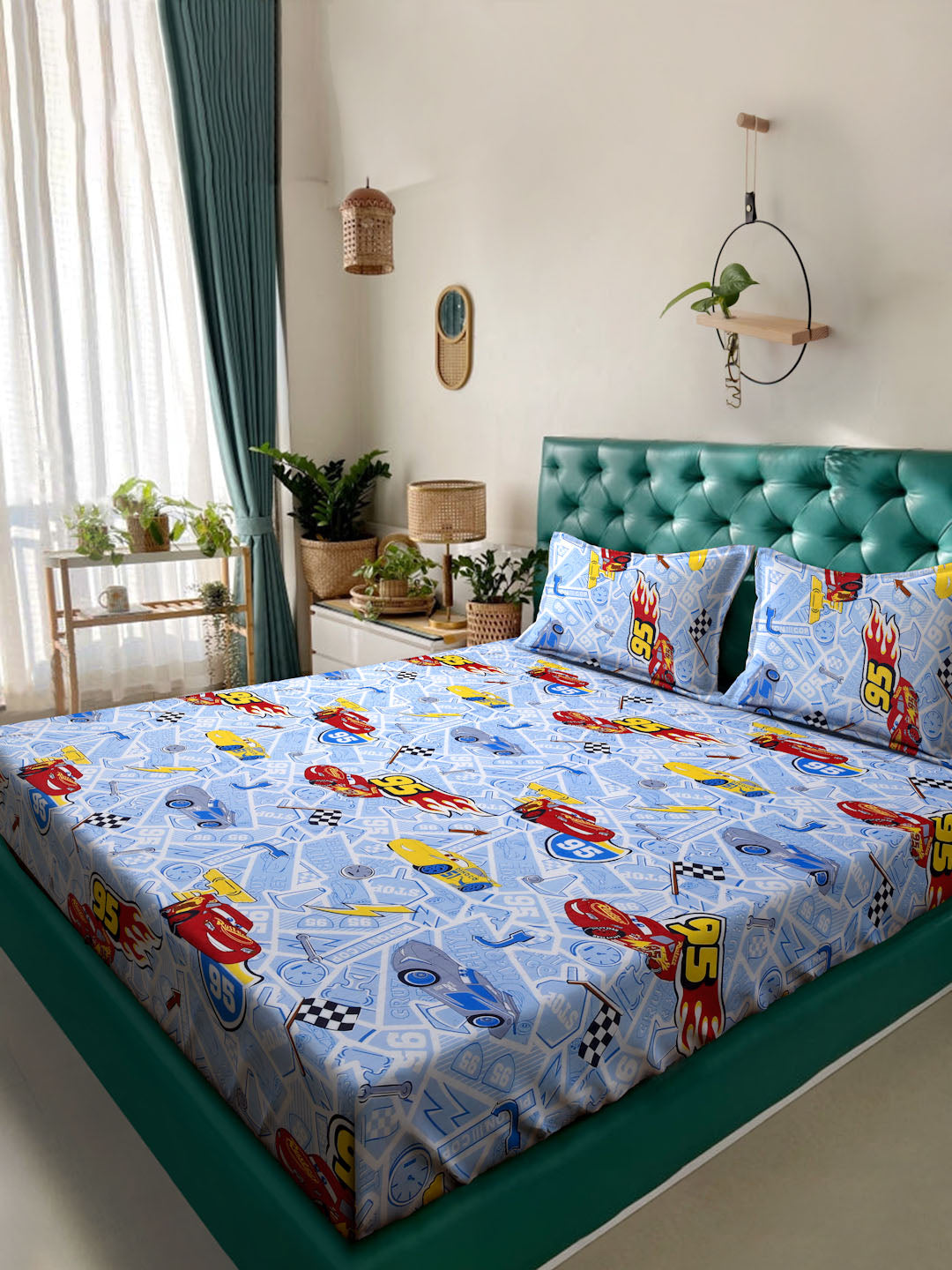 Klotthe SkyBlue Cartoon Characters 400 TC Pure Cotton Double Bedsheet with 2 Pillow Covers