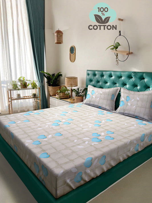 Klotthe Turquoise Floral 400 TC Pure Cotton Double Bedsheet with 2 Pillow Covers