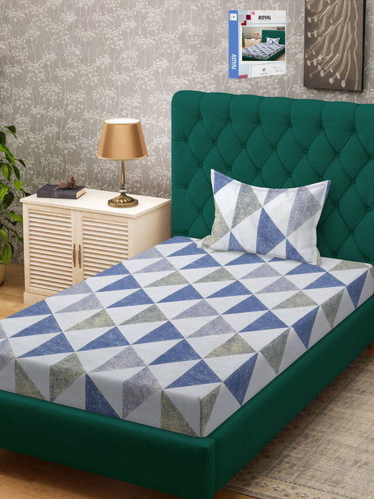 Klotthe Multicolor Geometric 300 TC Cotton Blend Single Bedsheet Set in Book Fold Packing