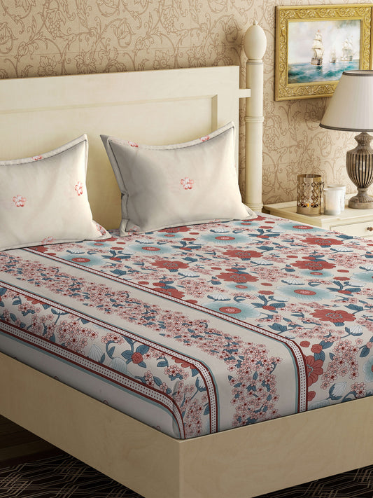 Klotthe Multi Floral 300 TC Cotton Blend Double Bedsheet with 2 Pillow Covers