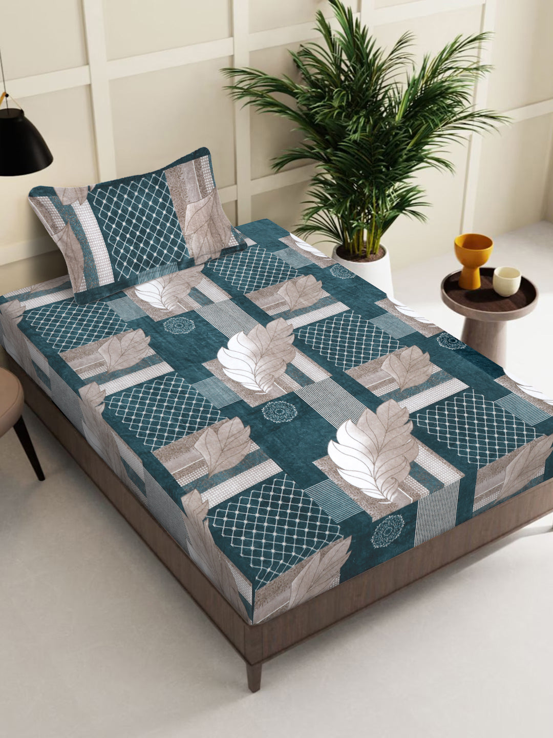 Klotthe Turquoise Floral Woolen Single Bed Sheet with Pillow Cover