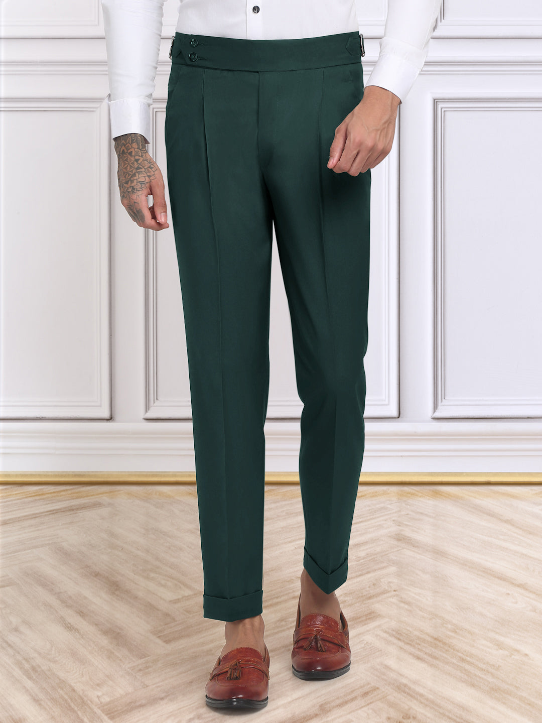 Klotthe Men's Slim Fit Formal Trouser-BottleGreen