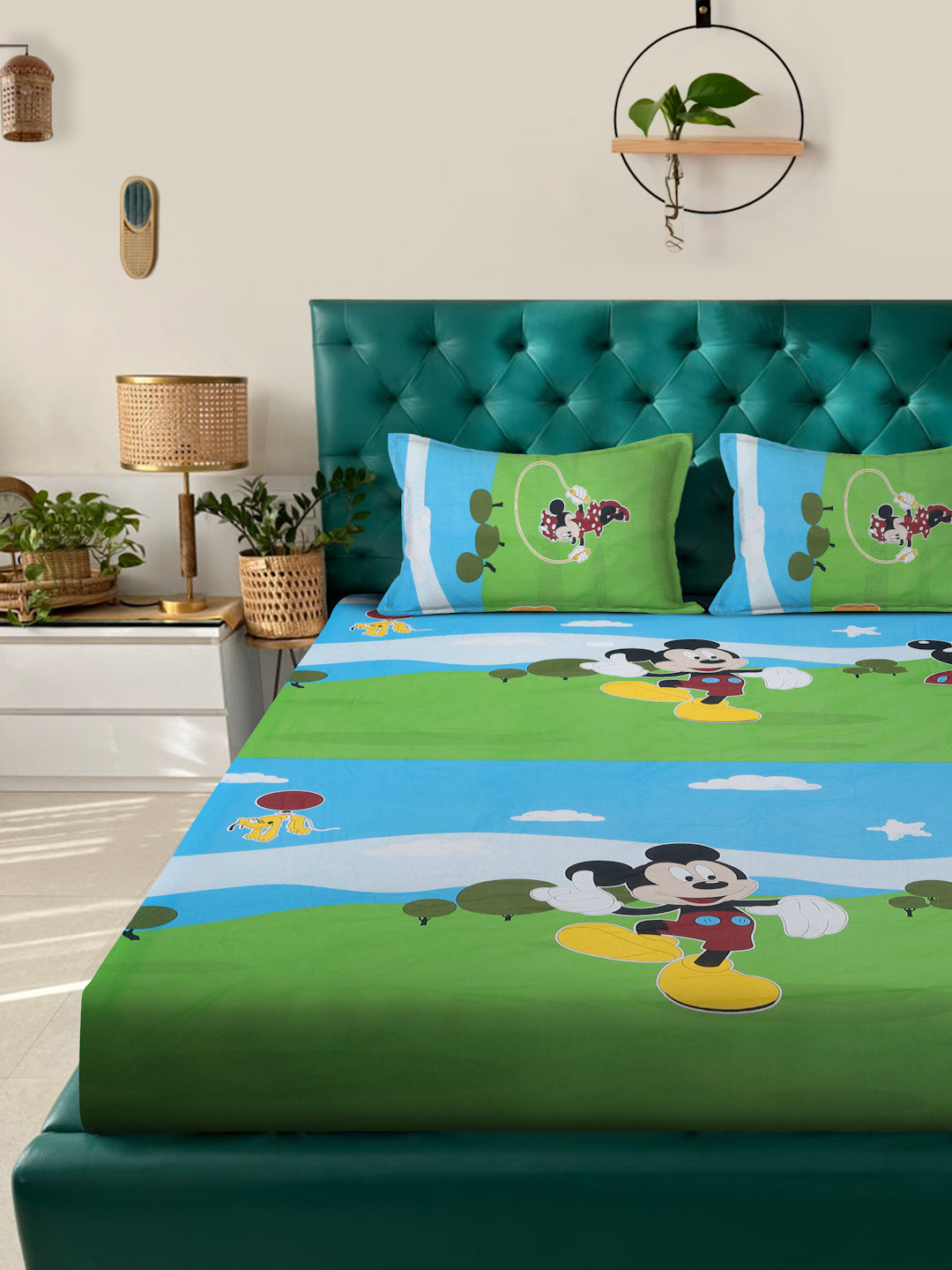 Klotthe Multicolor Cartoon Characters 400 TC Pure Cotton Double Bedsheet with 2 Pillow Covers