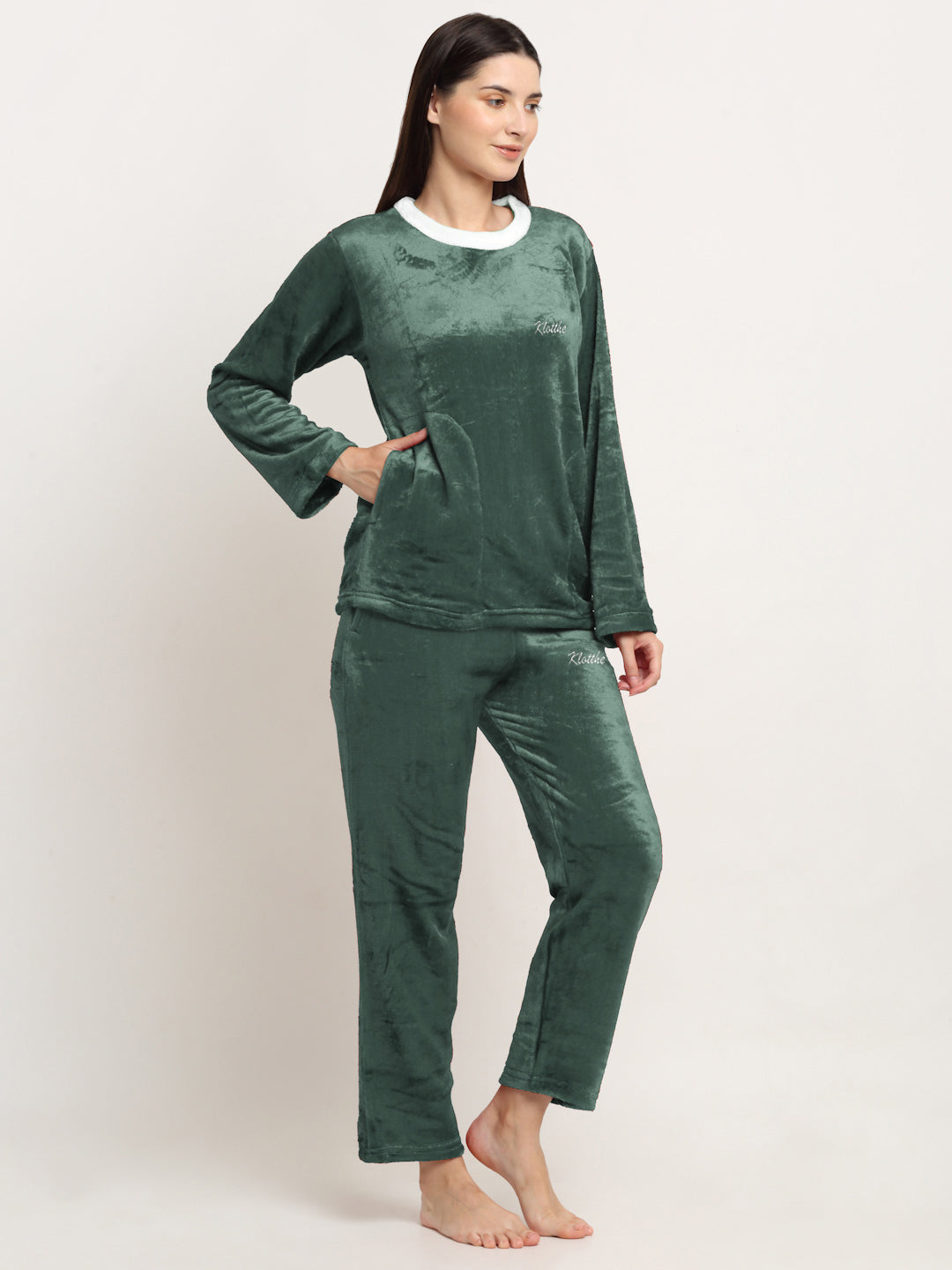 Woolen Fleece Winter Warm Night Suit for Women by KLOTTHE®