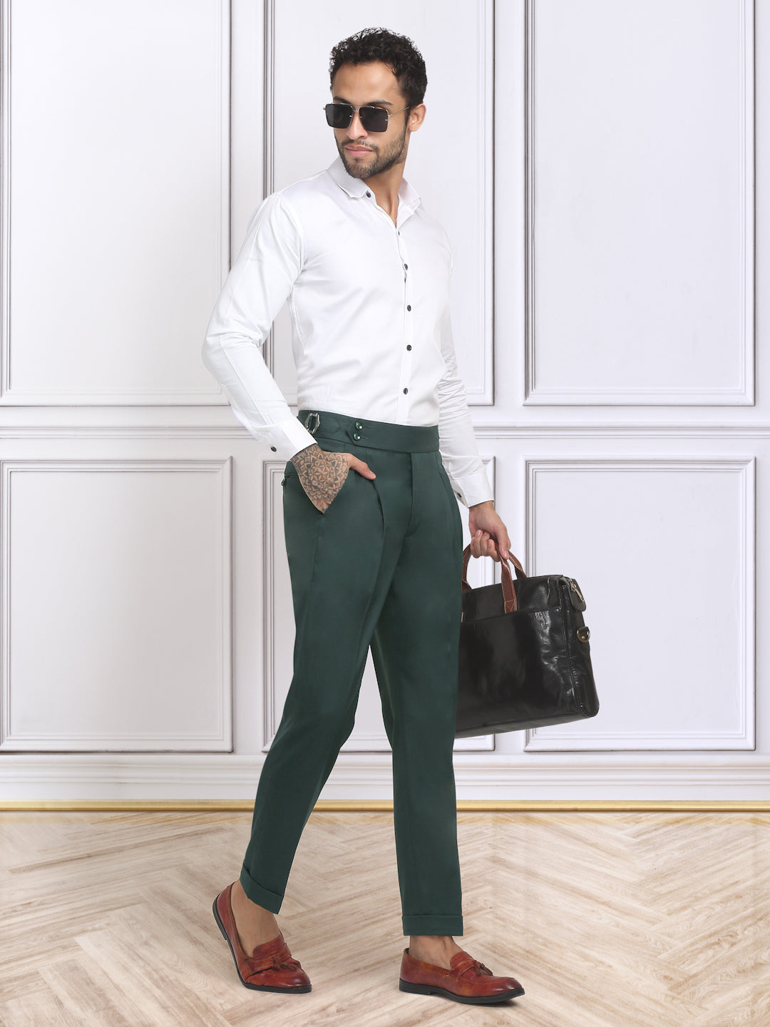 Klotthe Men's Slim Fit Formal Trouser-BottleGreen