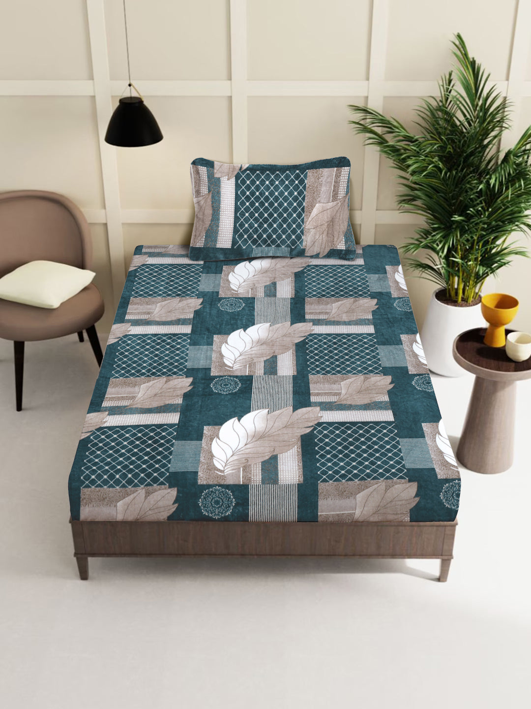 Klotthe Turquoise Floral Woolen Single Bed Sheet with Pillow Cover