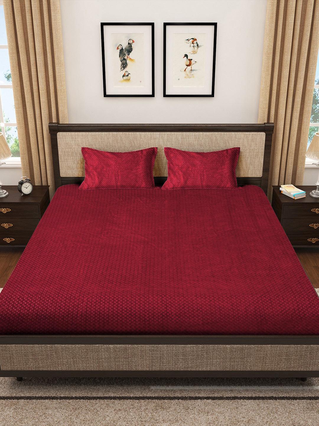 Klotthe Red Abstract Woolen Double Bed Sheet with 2 Pillow Covers