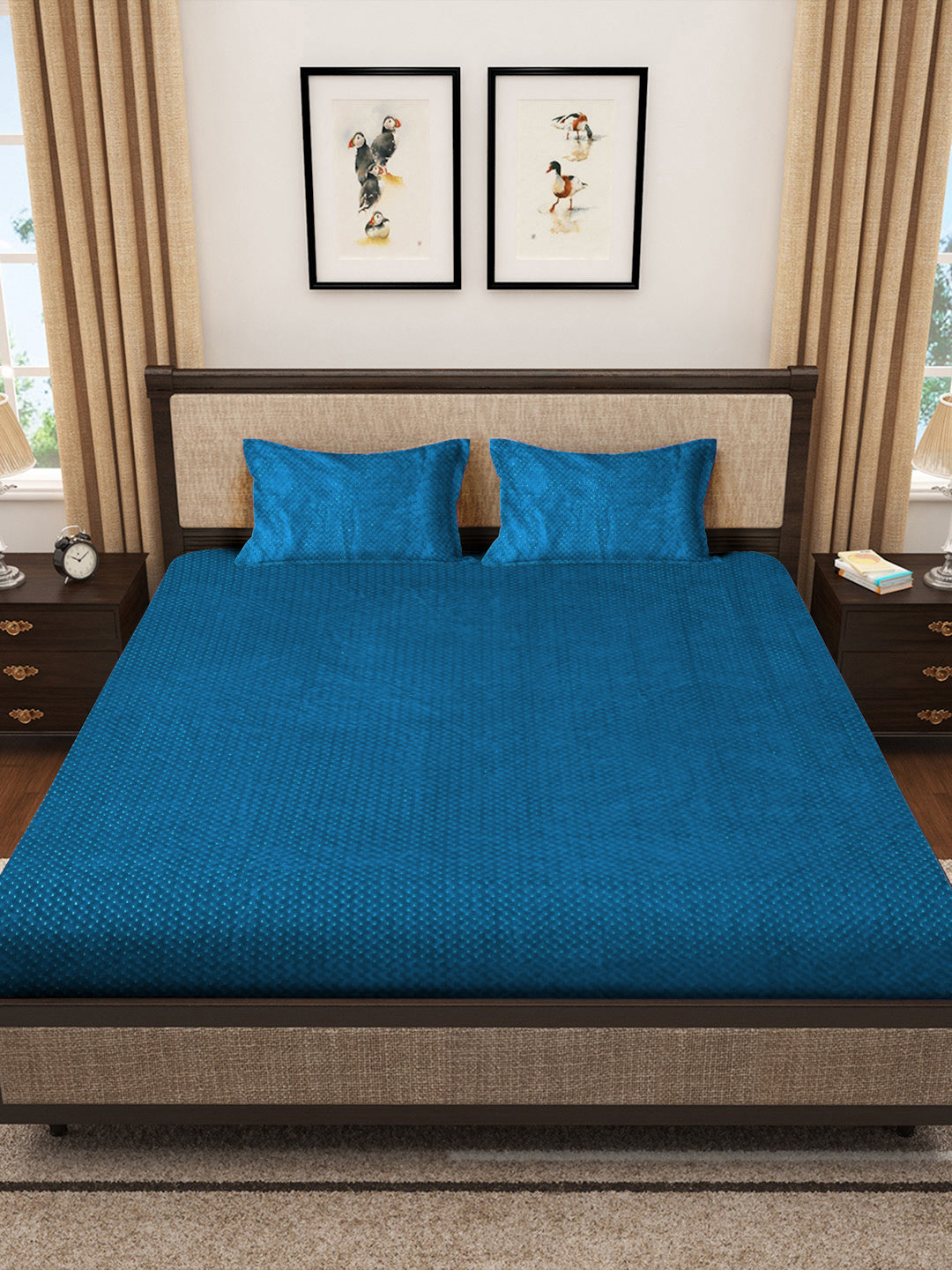 Klotthe Blue Abstract Woolen Double Bed Sheet with 2 Pillow Covers