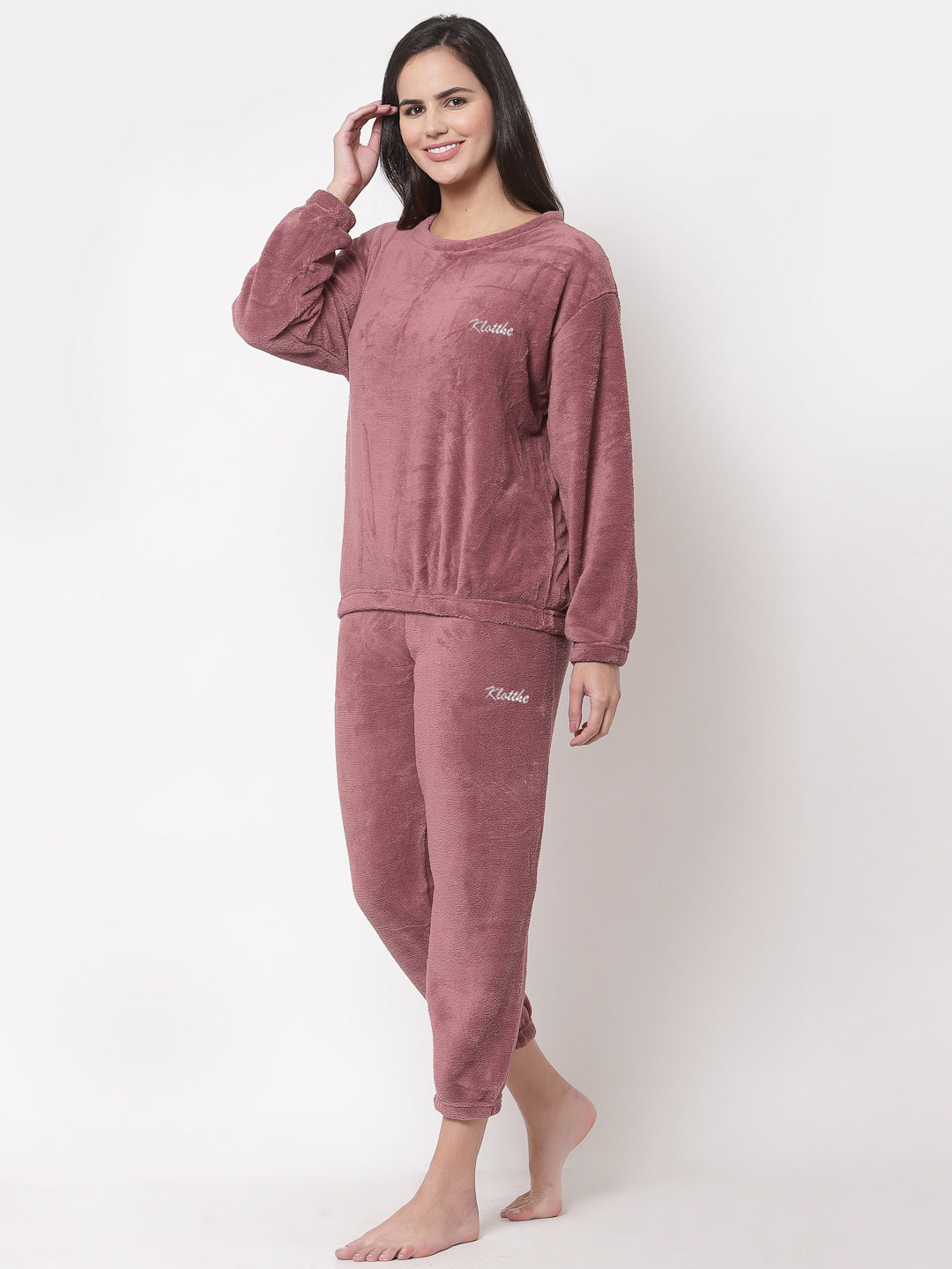 Woolen Fleece Winter Warm Night Suit for Women by KLOTTHE®