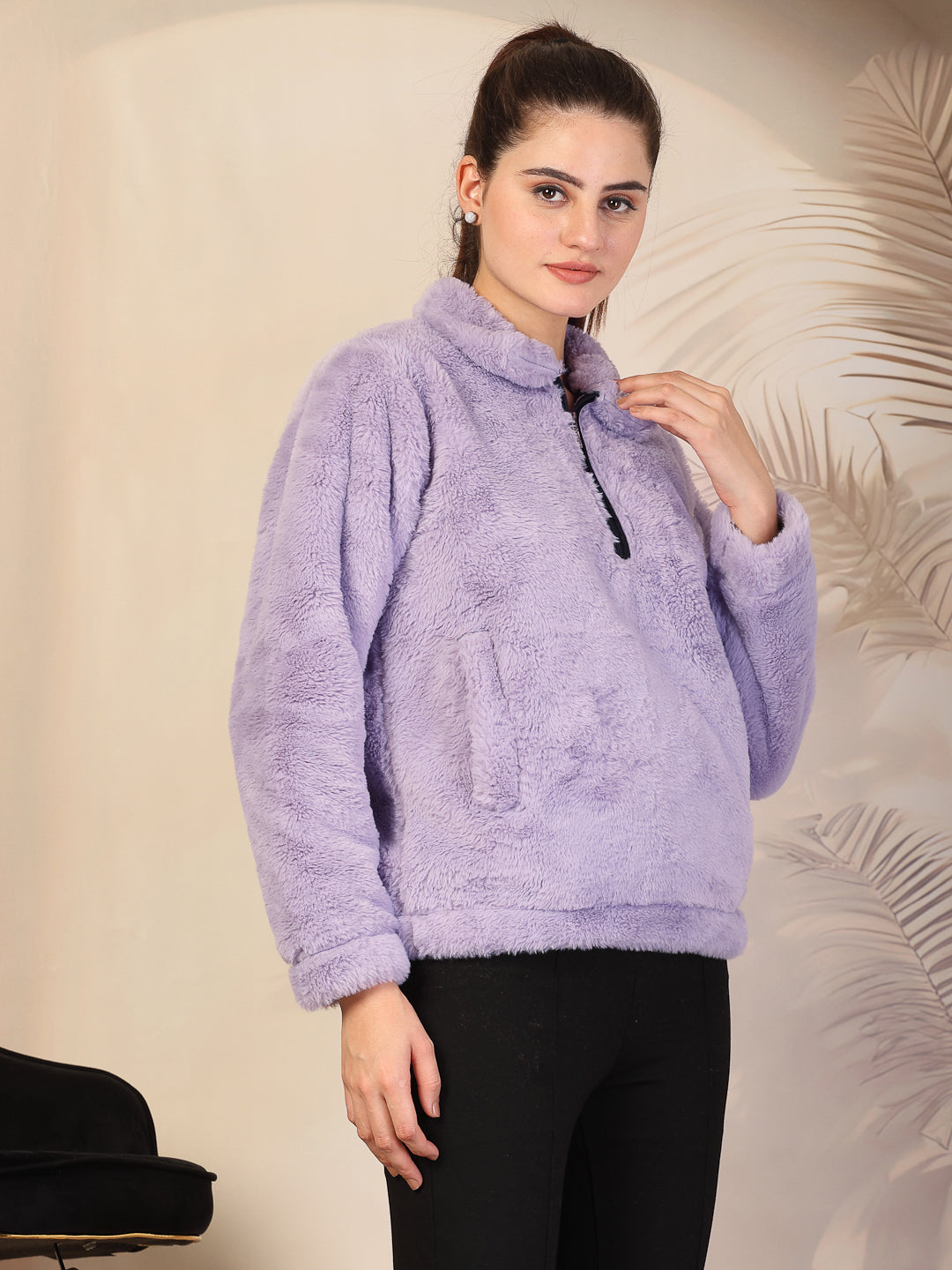 Klotthe Women Purple Solid Woolen Fur Winter Jacket