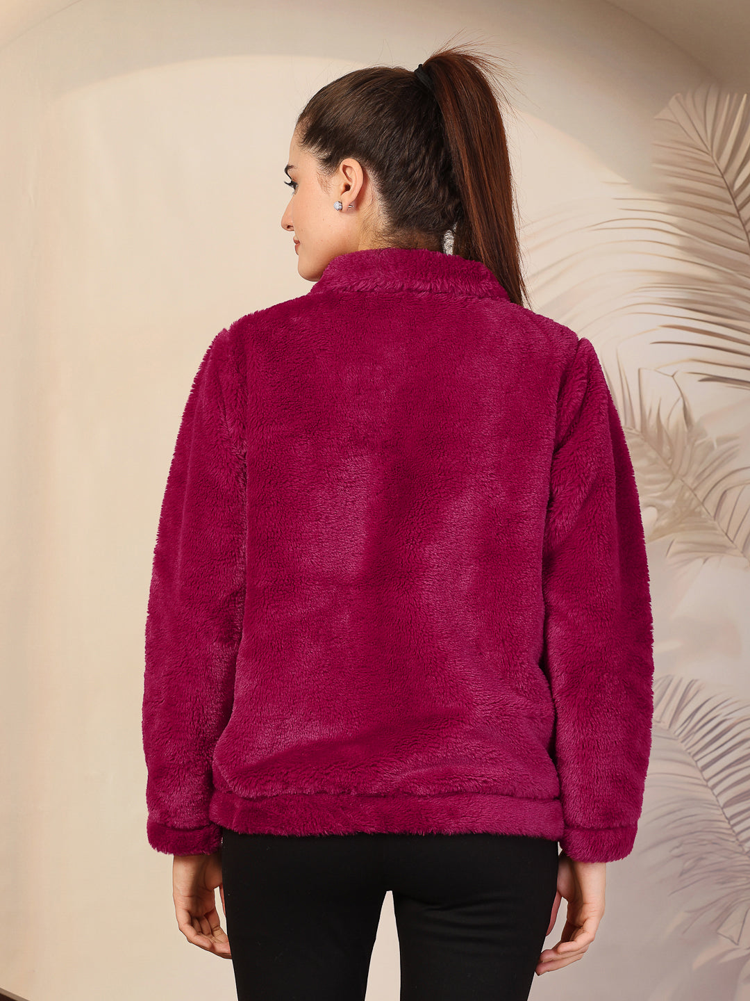 Klotthe Women Red Solid Woolen Fur Winter Jacket