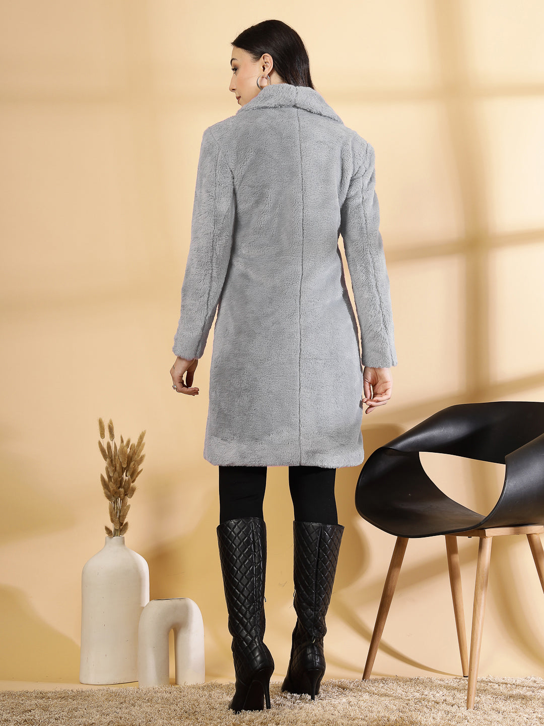 Grey Long Sleeve Single-Breasted Woolen Overcoat by KLOTTHE®