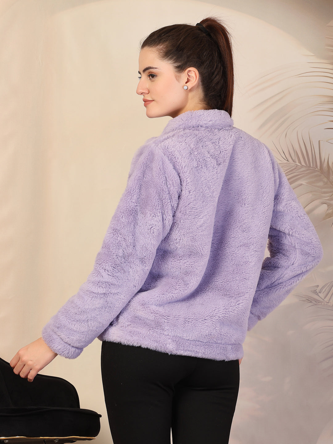 Klotthe Women Purple Solid Woolen Fur Winter Jacket