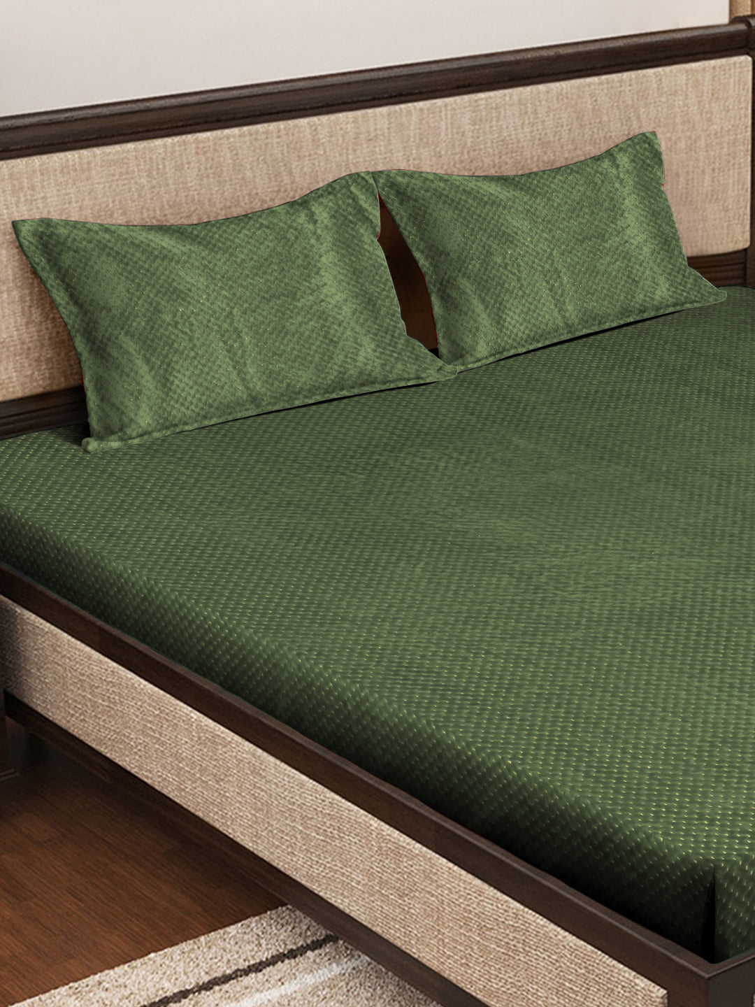 Klotthe Green Abstract Woolen Fitted Double Bed Sheet with 2 Pillow Covers