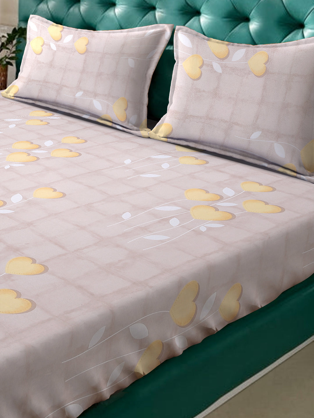 Klotthe Yellow Floral 400 TC Pure Cotton Double Bedsheet with 2 Pillow Covers