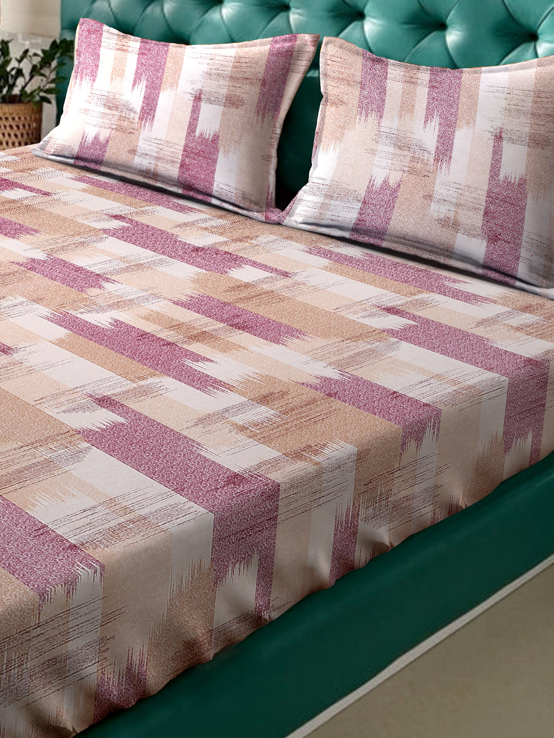 Klotthe Pink Geometric 400 TC Pure Cotton Double Bedsheet with 2 Pillow Covers
