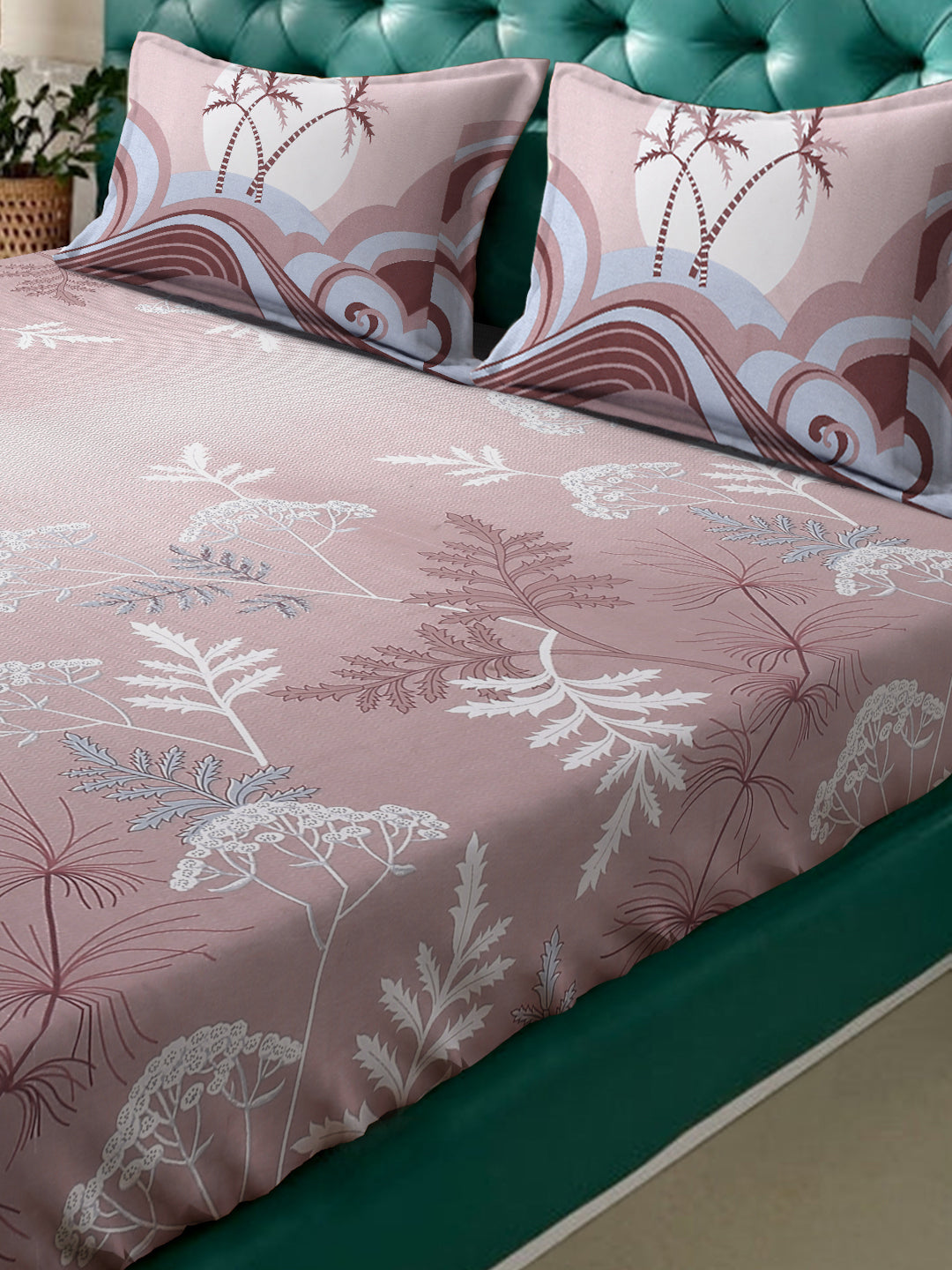 Klotthe Multi Floral 400 TC Pure Cotton Fitted Super King Double Bedsheet with 2 Pillow covers