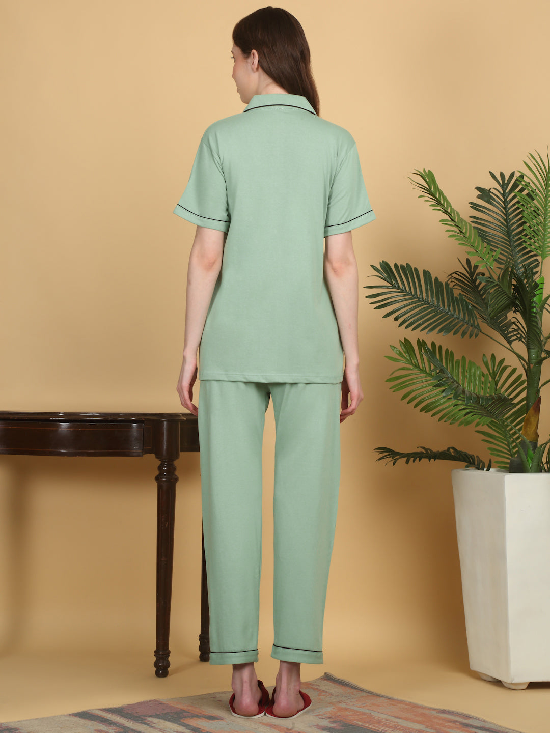 Klotthe Women Green Solid Cotton Night Suit