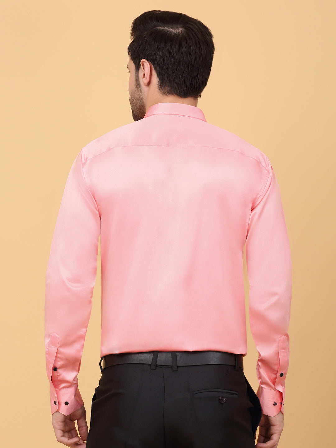 Klotthe Men Pink Solid Spread Collar Satin Formal Shirt