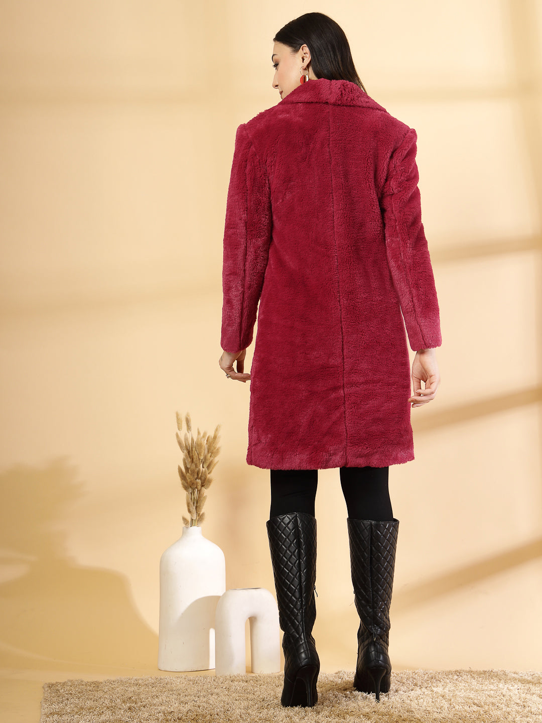 Red Long Sleeve Single-Breasted Woolen Overcoat by KLOTTHE®