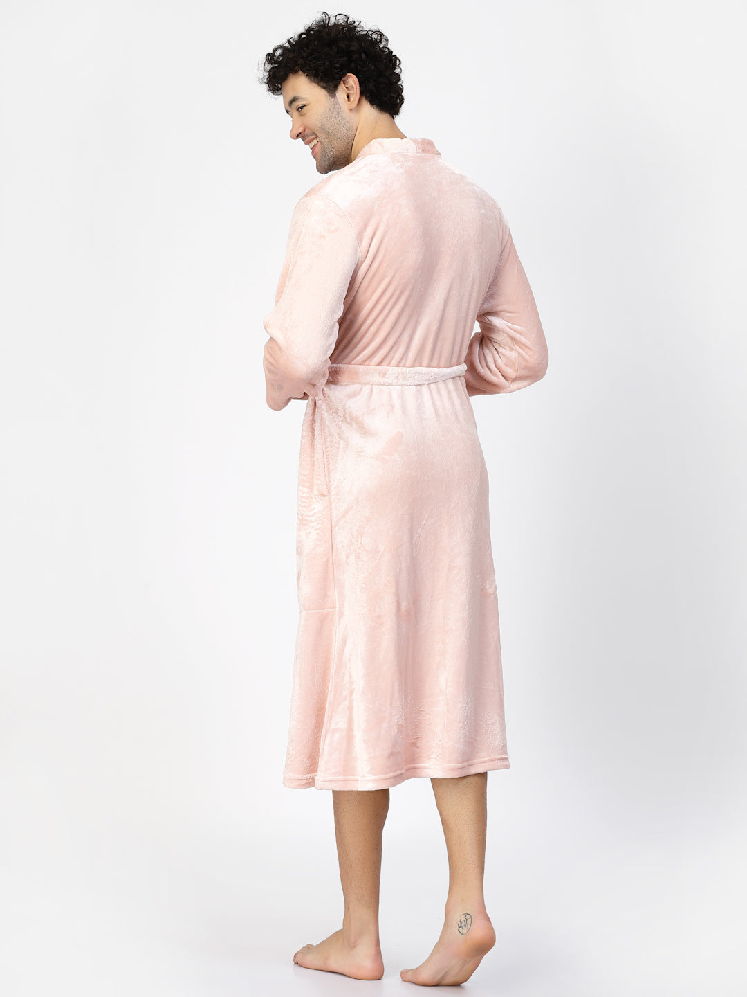 Klotthe Men Pink Solid Bath Robe With Belt