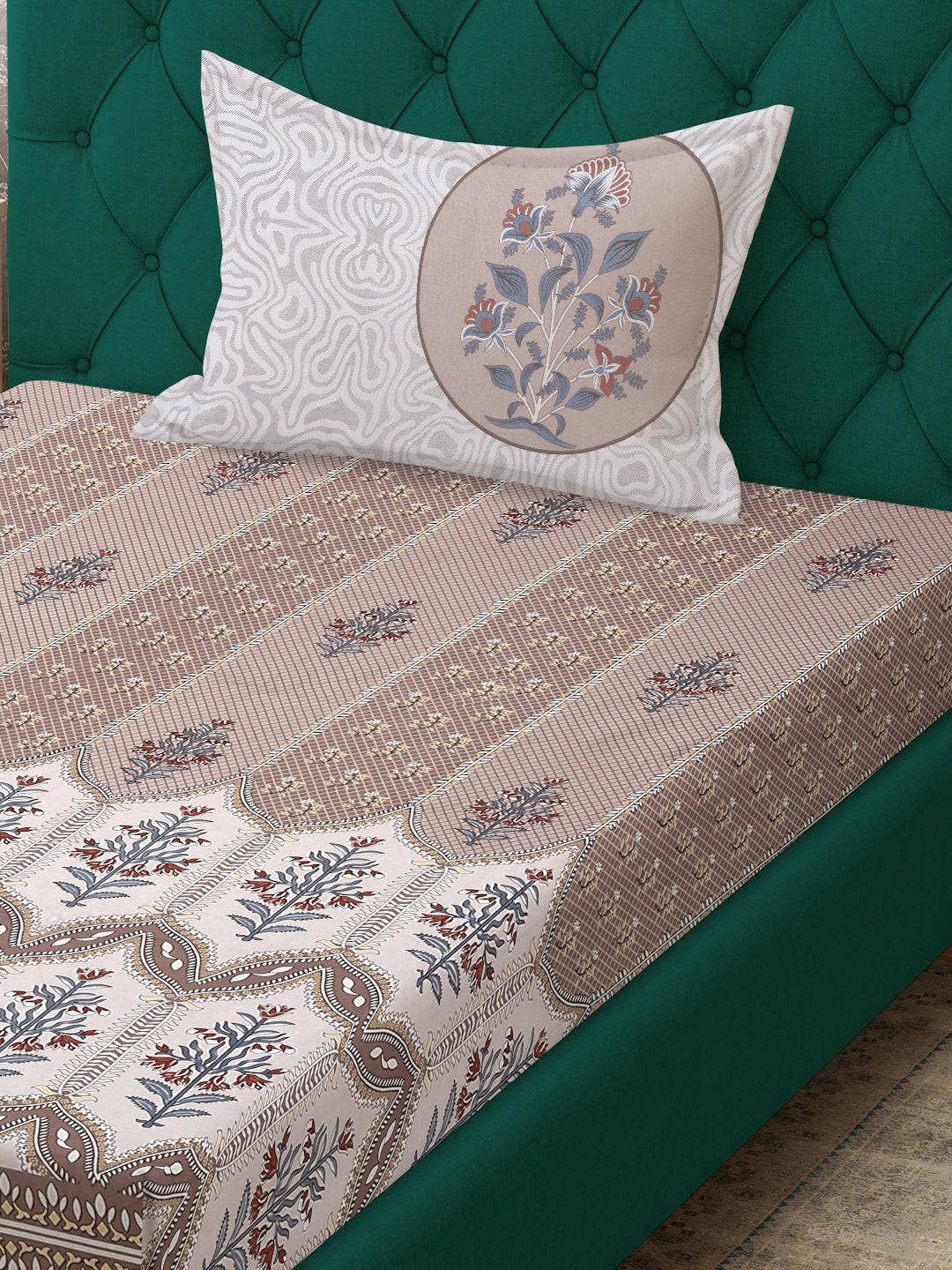 Klotthe Peach Floral 400 TC Pure Cotton Single Bedsheet with Pillow Cover