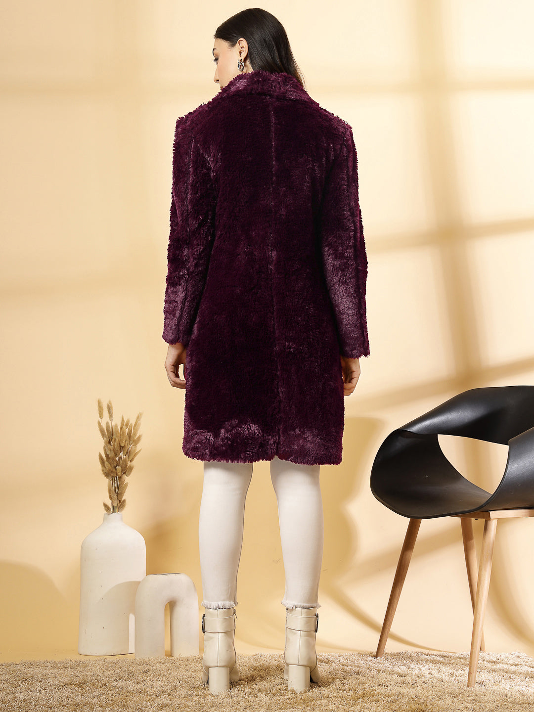 Wine Long Sleeve Single-Breasted Woolen Overcoat by KLOTTHE®