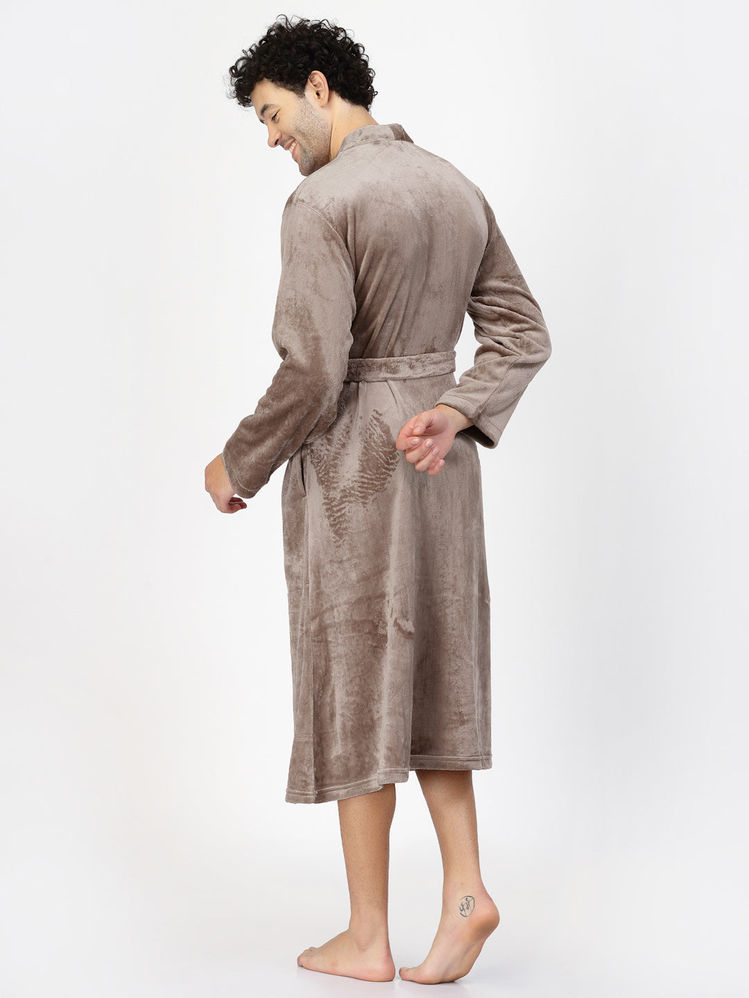 Klotthe Men Beige Solid Bath Robe With Belt