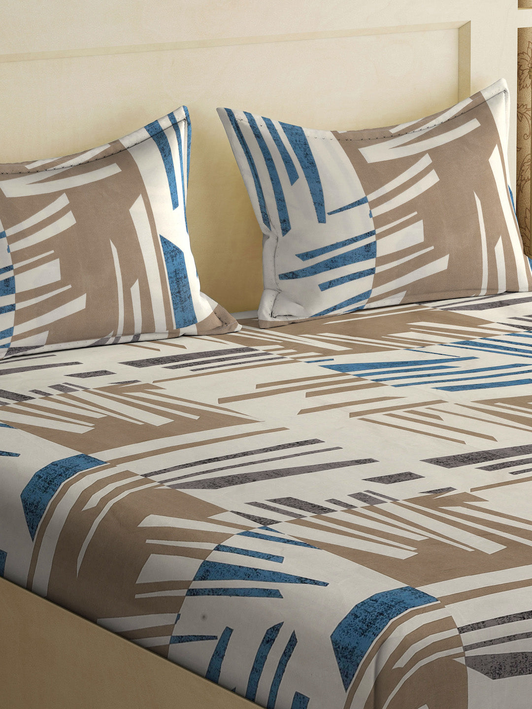 Klotthe Multicolor Abstract 300 TC Cotton Blend Double Bedsheet with 2 Pillow Covers