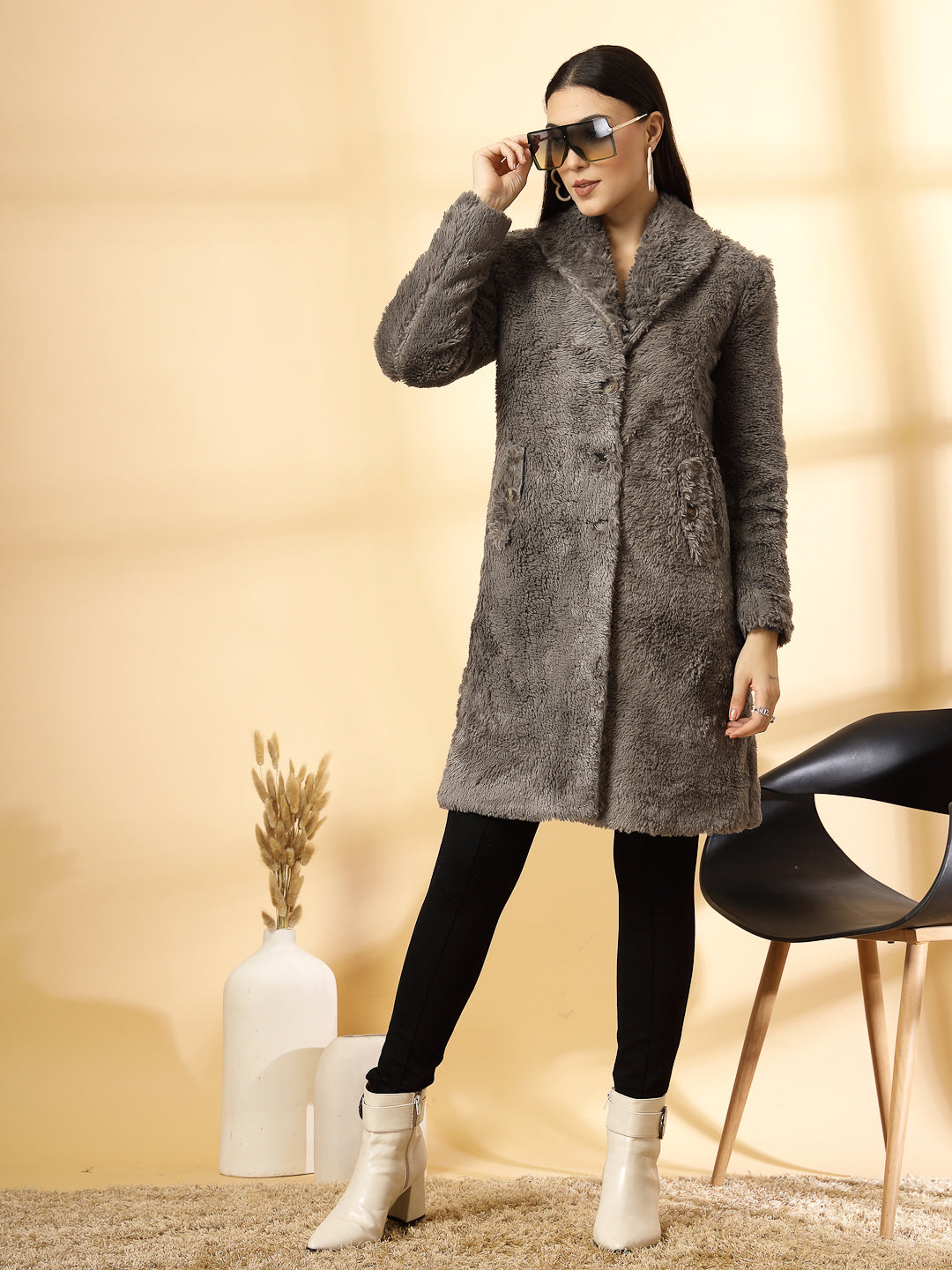 Brown Long Sleeve Single-Breasted Woolen Overcoat by KLOTTHE®