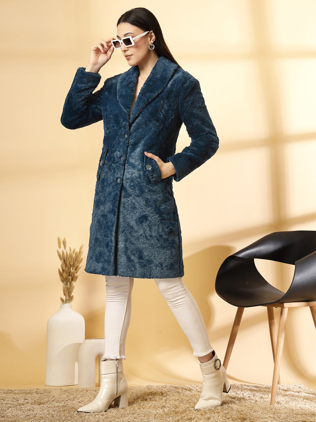 Blue Long Sleeve Single-Breasted Woolen Overcoat by KLOTTHE®