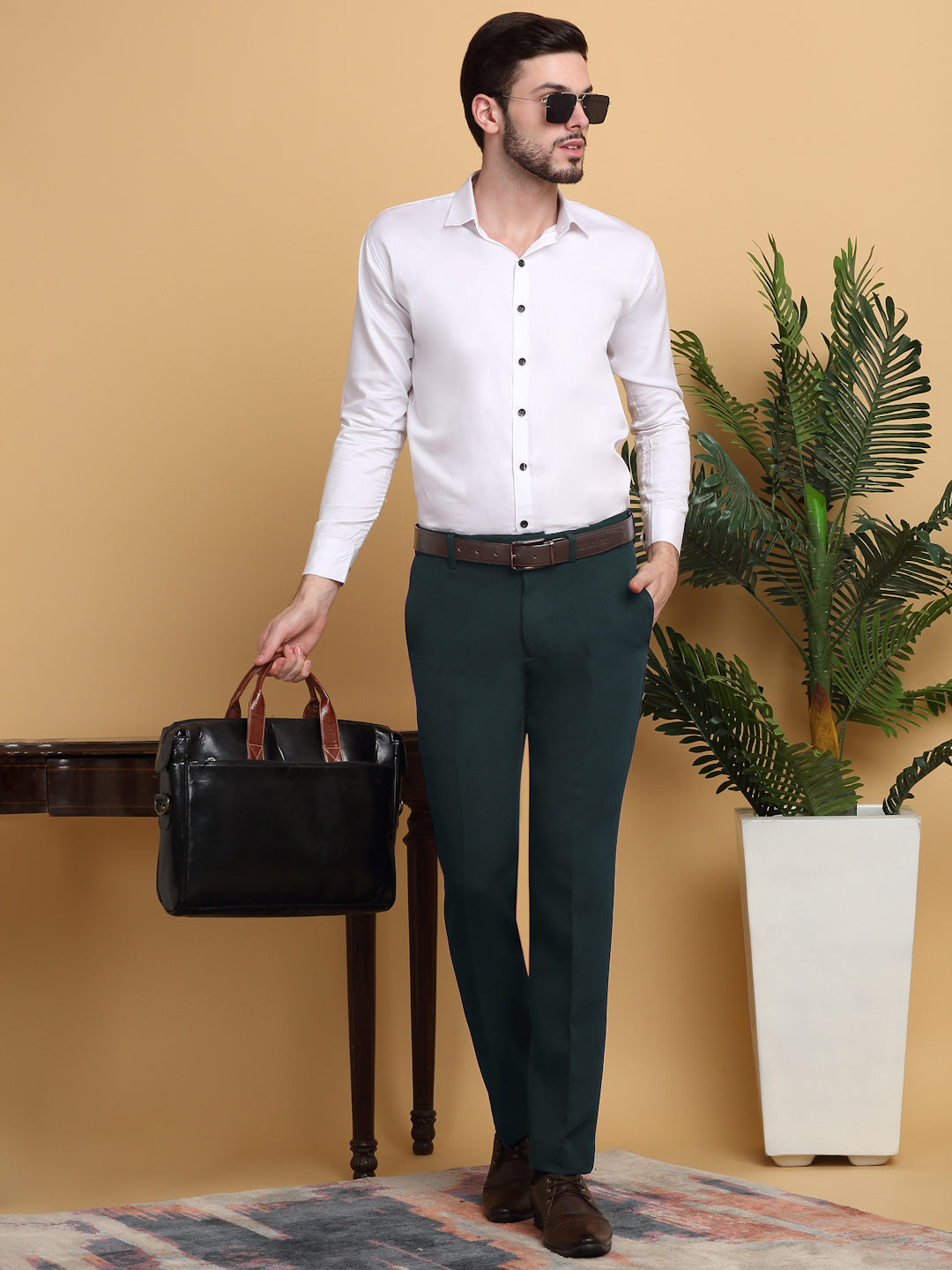 Klotthe Green Lycra Cotton Elastic Solid Slim Fit Formal Gurkha Pant