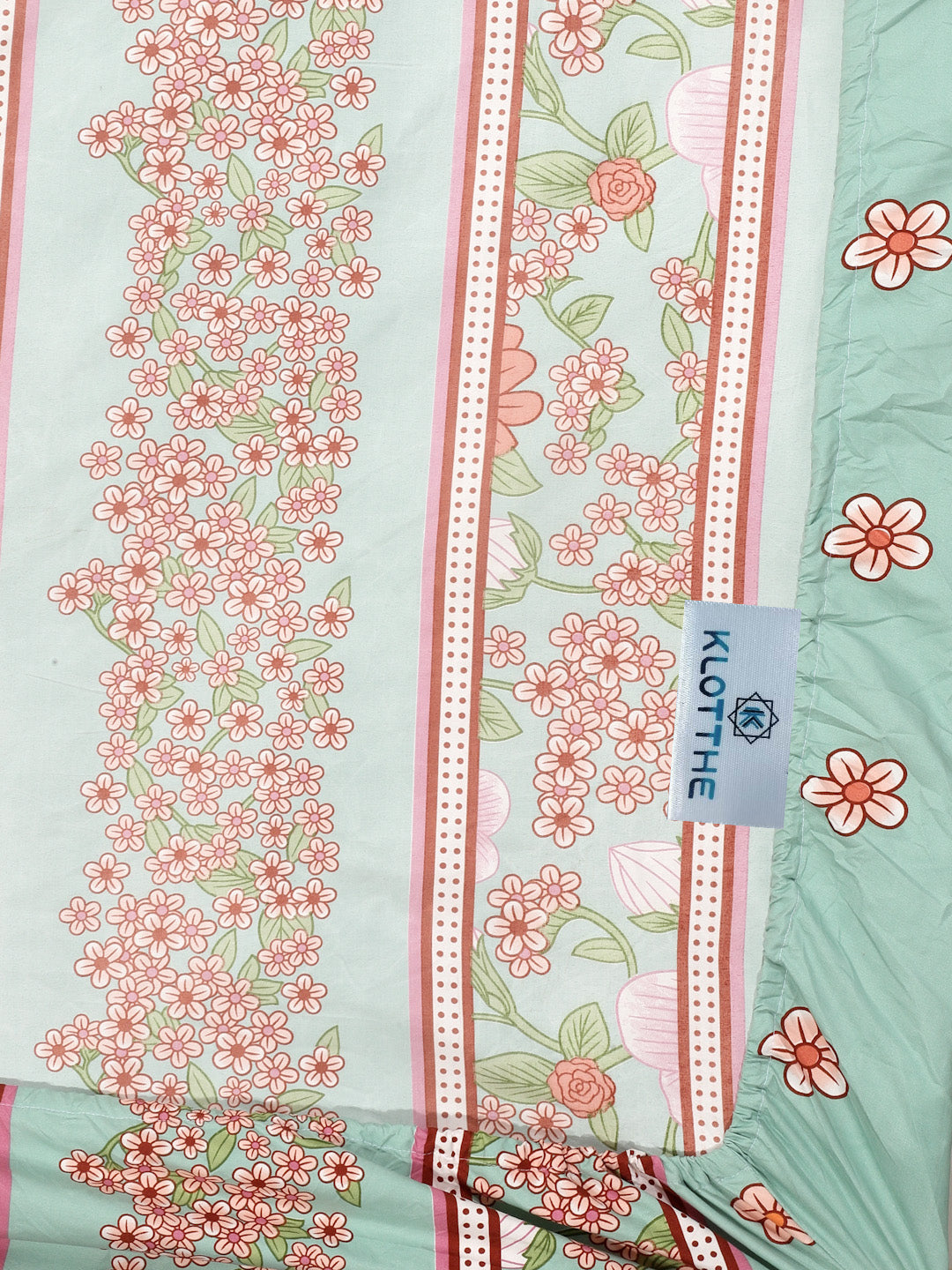 Klotthe Multi Floral 300 TC Cotton Blend Fitted Double Bedsheet with 2 Pillow Covers