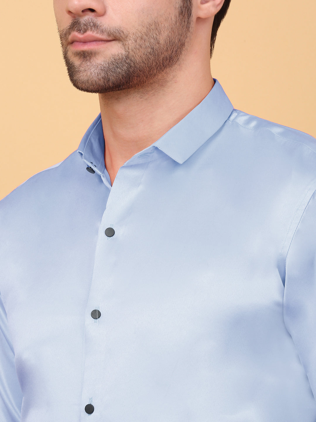 Klotthe Men SkyBlue Solid Spread Collar Satin Formal Shirt