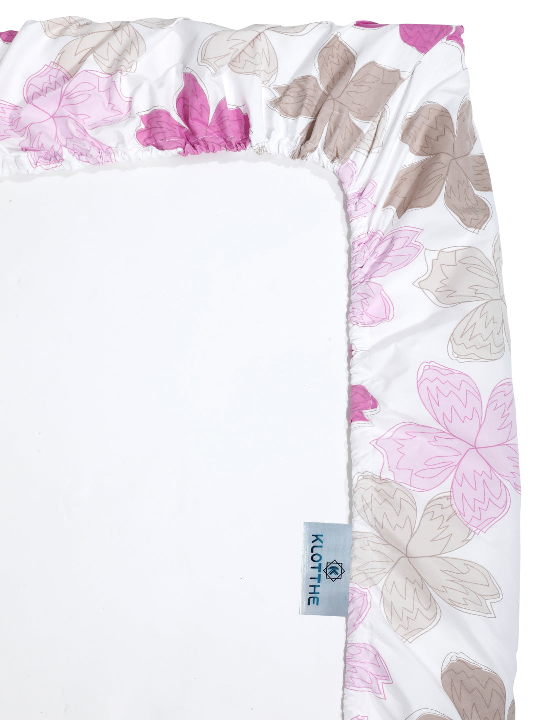 Klotthe White Floral 300 TC Cotton Blend Fitted Single Bedsheet Set in Book Fold Packing